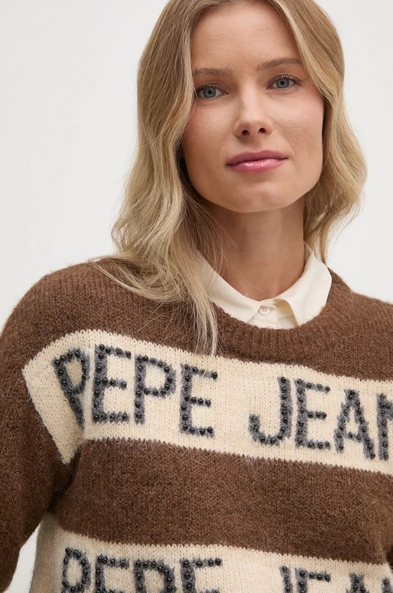 Pepe Jeans gyapjúkeverék pulóver HELMI PL702226 barna