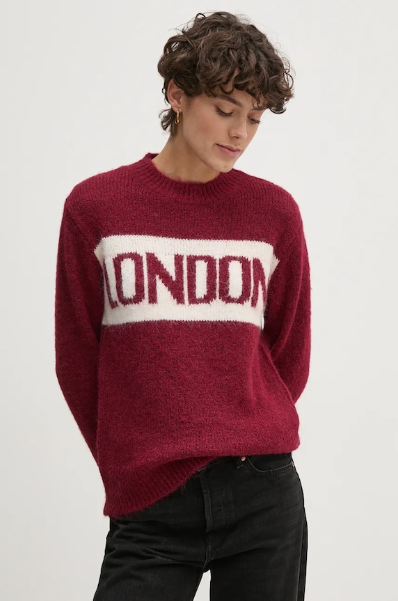 Sveter s prímesou vlny Pepe Jeans HILDA s prímesou vlny burgundské PL702227