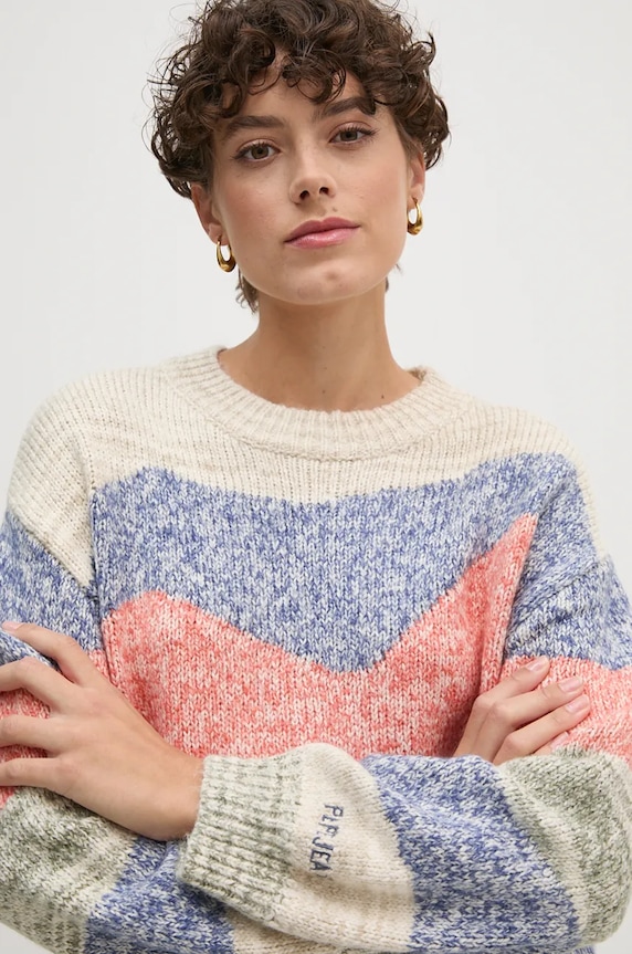 Pepe Jeans sweter z domieszką wełny HARRIET okrągły beżowy PL702232