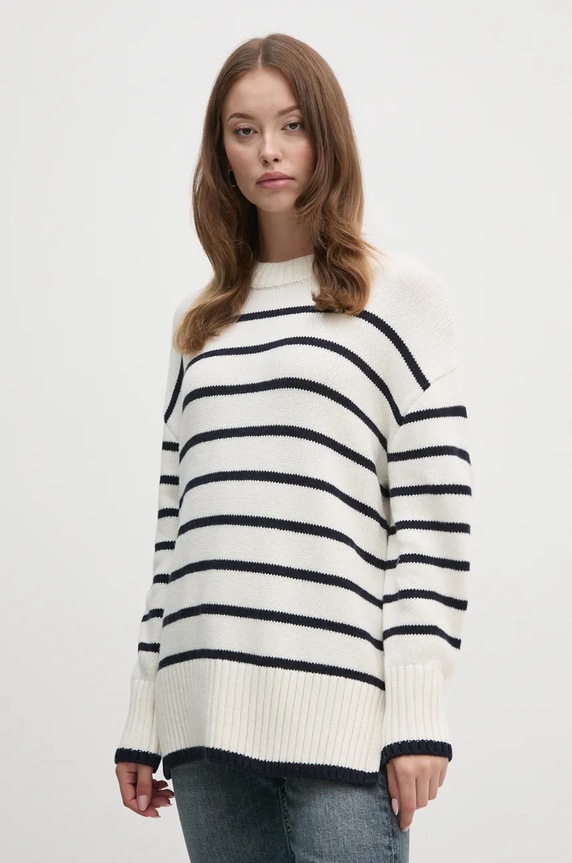 Barbour sweter z domieszką wełny okrągły beżowy LKN1580