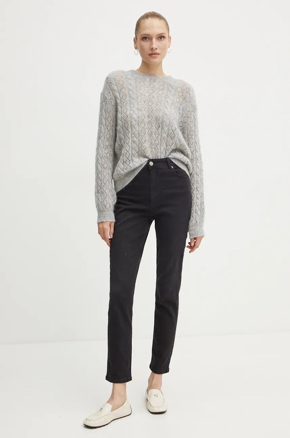 Twinset sweter z domieszką wełny 242TP3691 szary AW24