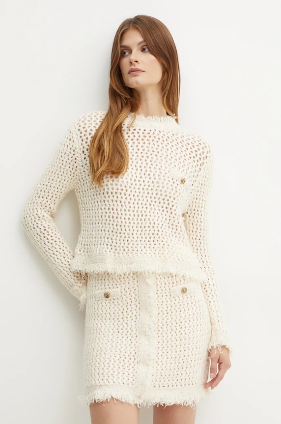 Pulover s dodatkom vune Twinset okrugli bež 242TP3770