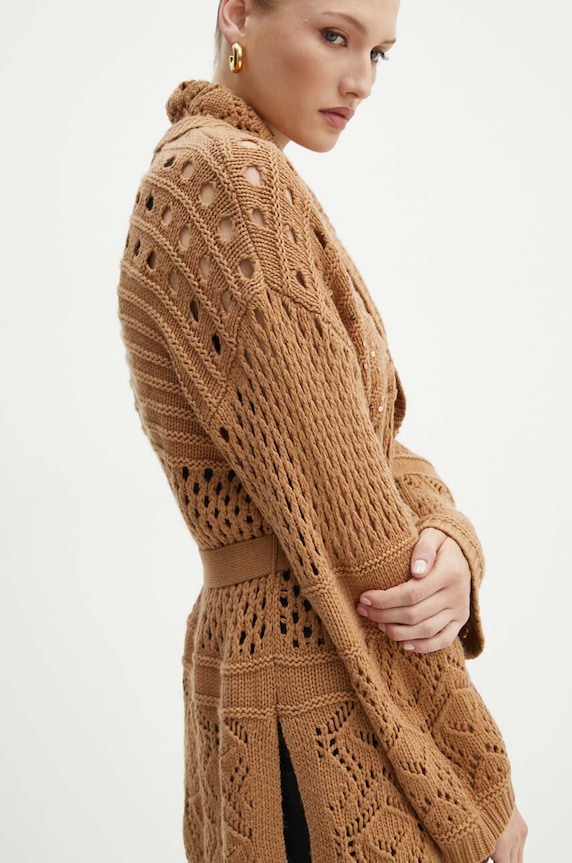 Twinset kardigan z domieszką wełny z domieszką wełny brązowy 242TP3790