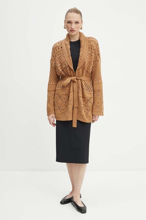Twinset kardigan z domieszką wełny 242TP3790 brązowy AW24