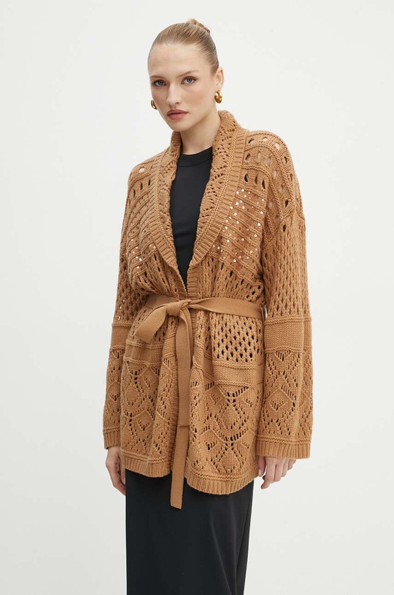Twinset kardigan z domieszką wełny brązowy 242TP3790