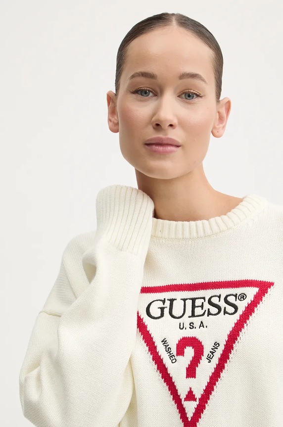 Guess Jeans sweter bawełniany beżowy W4BR12.Z3HM1
