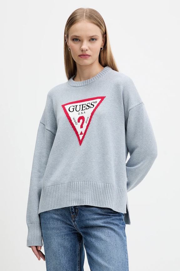 Bavlněný svetr Guess Jeans kulatý modrá W4BR12.Z3HM1