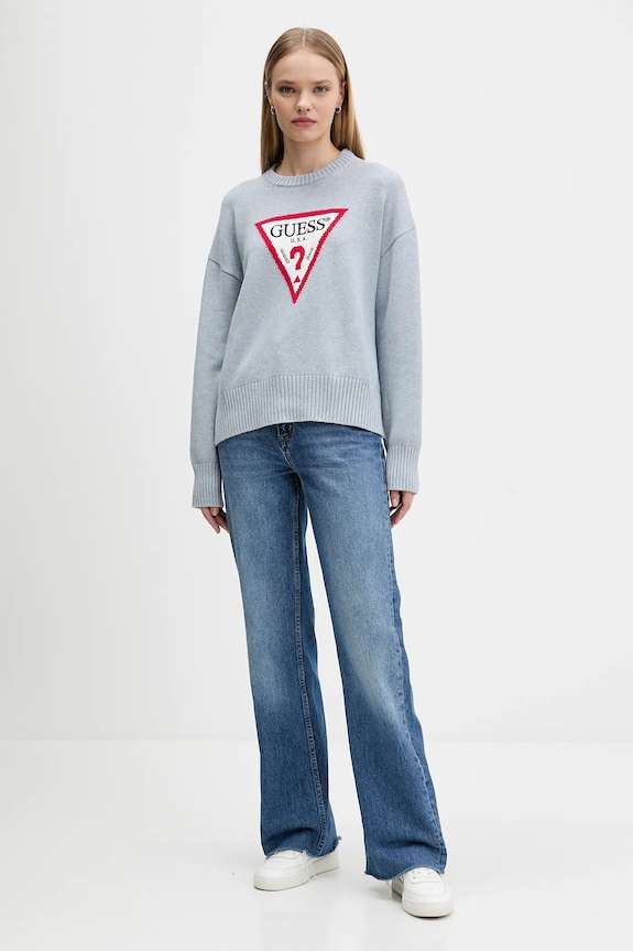 Bavlněný svetr Guess Jeans W4BR12.Z3HM1 modrá SS26