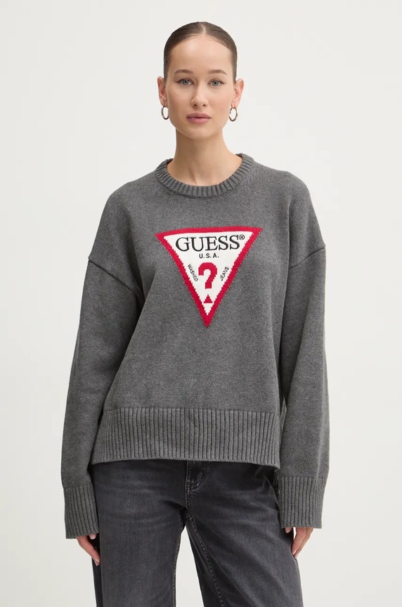 Guess Jeans maglione in cotone a maglia fine grigio W4BR12.Z3HM1
