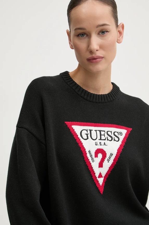 Βαμβακερό πουλόβερ Guess Jeans μαύρο W4BR12.Z3HM1