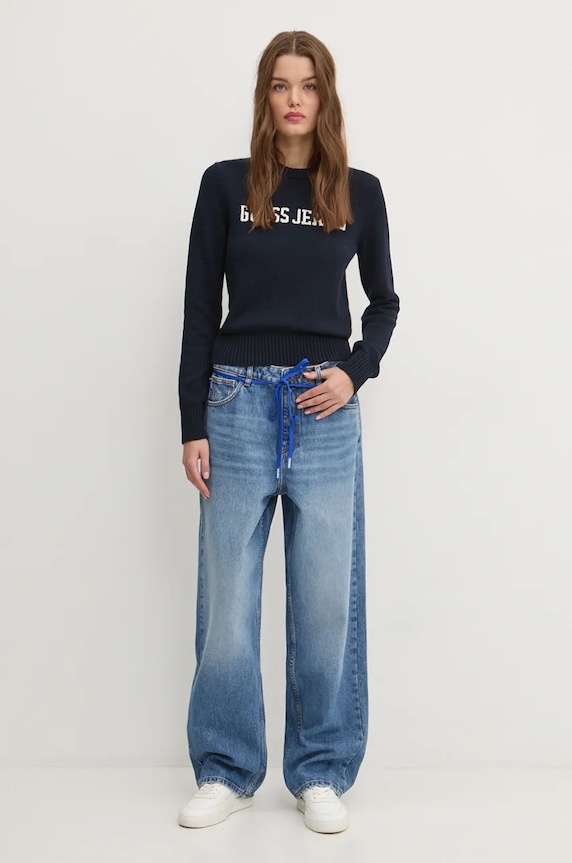 Pamučni pulover Guess Jeans W4BR10.Z3HM1 mornarsko plava SS26