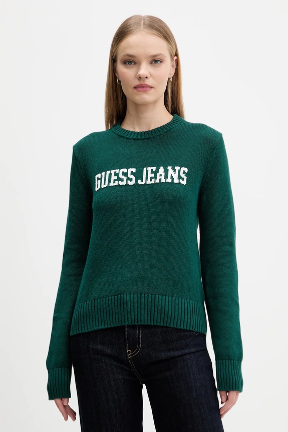 Bombažen pulover Guess Jeans zelena W4BR10.Z3HM1