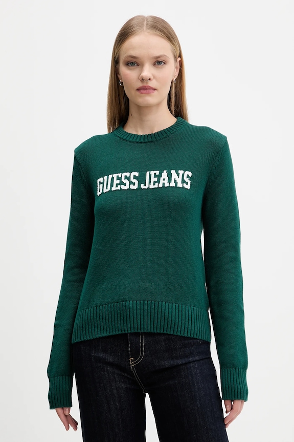 Bombažen pulover Guess Jeans zelena W4BR10.Z3HM1
