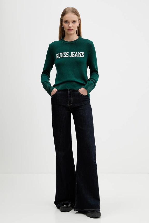 Bombažen pulover Guess Jeans W4BR10.Z3HM1 zelena SS26