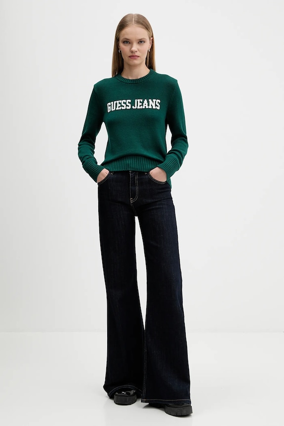 Bombažen pulover Guess Jeans W4BR10.Z3HM1 zelena SS26