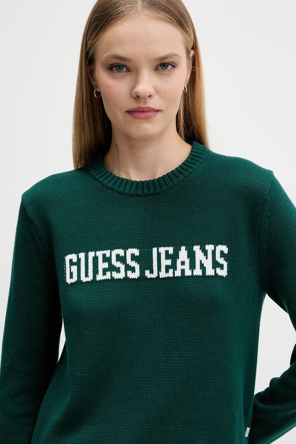 Bombažen pulover Guess Jeans zelena W4BR10.Z3HM1