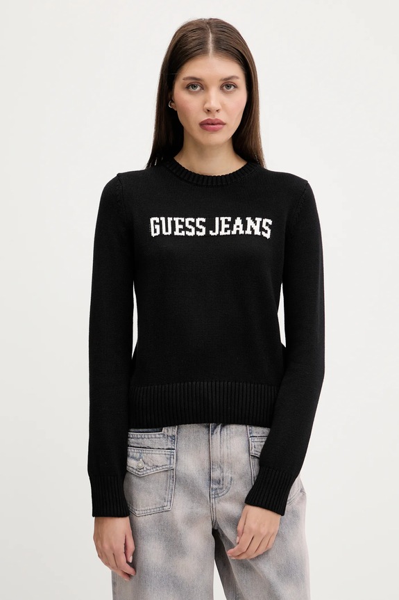 Bombažen pulover Guess Jeans Srednje debeline črna W4BR10.Z3HM1