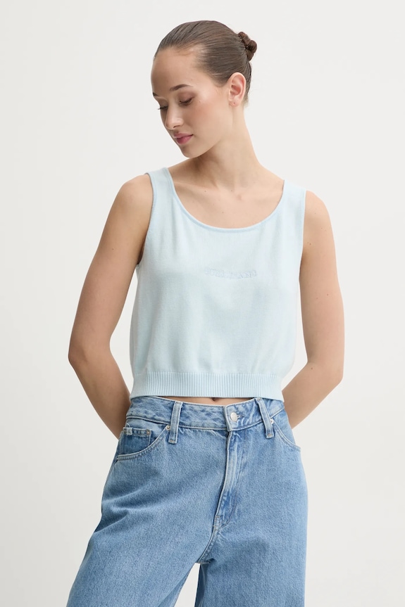 Top s prímesou hodvábu Guess Jeans nášivka modrá W4BR17.Z3HO2