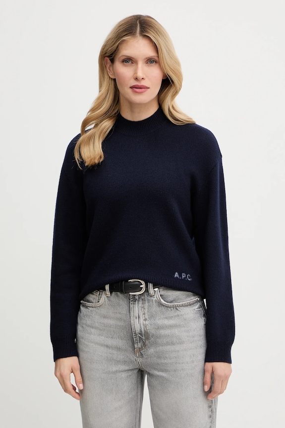 A.P.C. gyapjú pulóver Pull Esther gyapjú sötétkék WVBDK.F23373.IAK