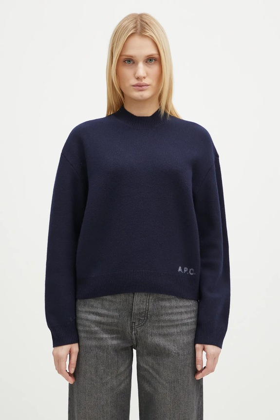 Vuneni pulover A.P.C. Pull Esther bez uzorka mornarsko plava WVBDK.F23373.IAK