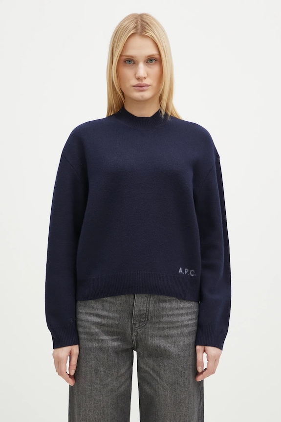 Vuneni pulover A.P.C. Pull Esther bez uzorka mornarsko plava WVBDK.F23373.IAK