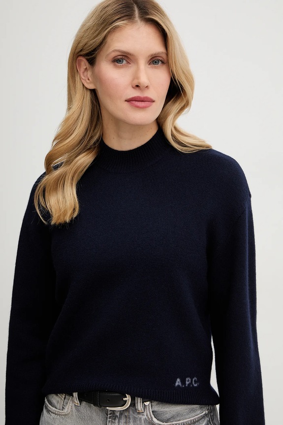 A.P.C. gyapjú pulóver Pull Esther sötétkék WVBDK.F23373.IAK