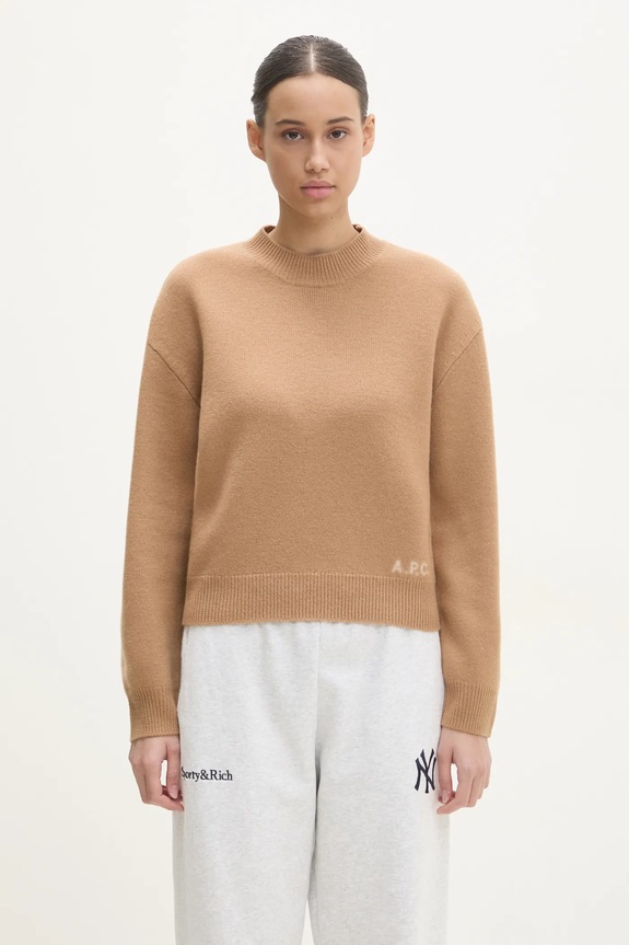 Μάλλινο πουλόβερ A.P.C. Pull Esther απλό καφέ WVBDK.F23373.CAB