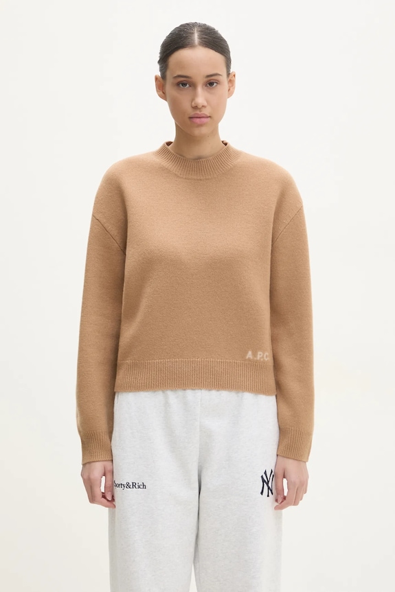 Μάλλινο πουλόβερ A.P.C. Pull Esther απλό καφέ WVBDK.F23373.CAB