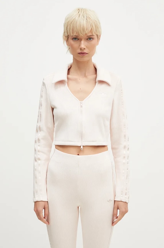 Mikina adidas Originals Femme Galore Rib Cardigan hladký růžová JN3018