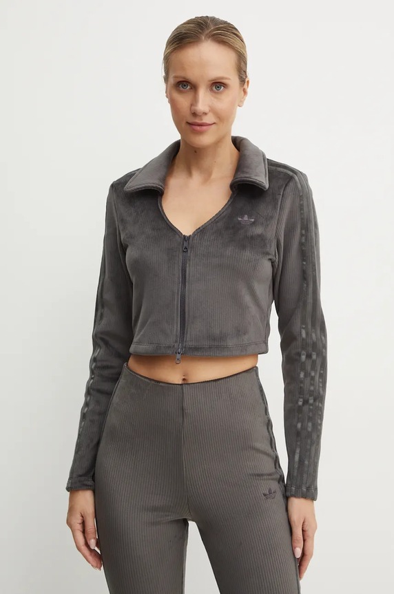 adidas Originals bluza Femme Galore Rib Cardigan imprimeu gri JN3019