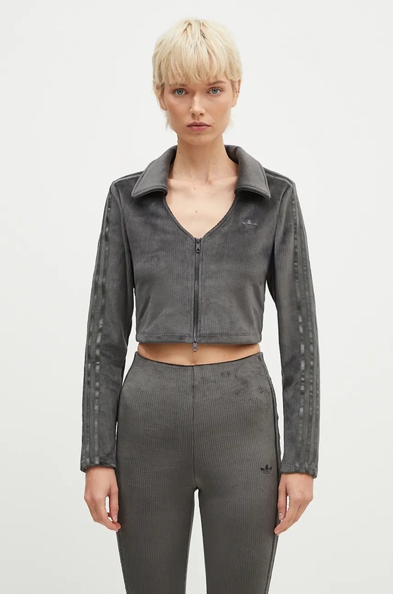 adidas Originals felpa Femme Galore Rib Cardigan applique grigio JN3019