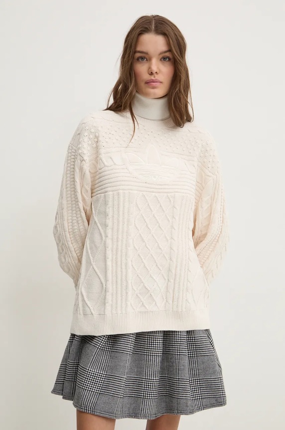 adidas Originals pulóver 70s Trefoil Sweater bézs JN8318