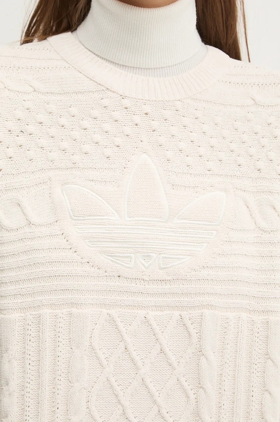 adidas Originals pulóver 70s Trefoil Sweater JN8318 bézs