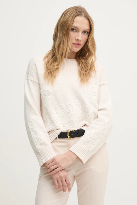 Sisley gyapjúkeverék pulóver gyapjú szállal bézs 16MHM105M