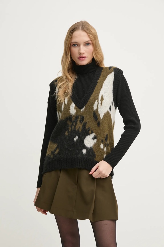 Sisley vesta din amestec de lana grosime medie verde 106QL4015