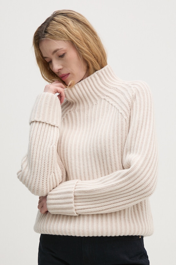 Vlněný svetr Calvin Klein polorolák béžová K20K207439