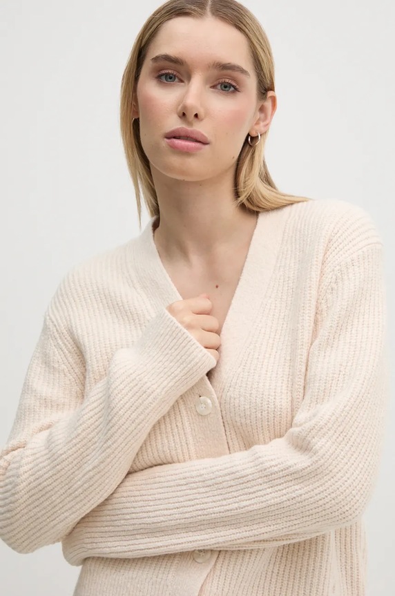 Calvin Klein kardigan z domieszką wełny beżowy K20K207772