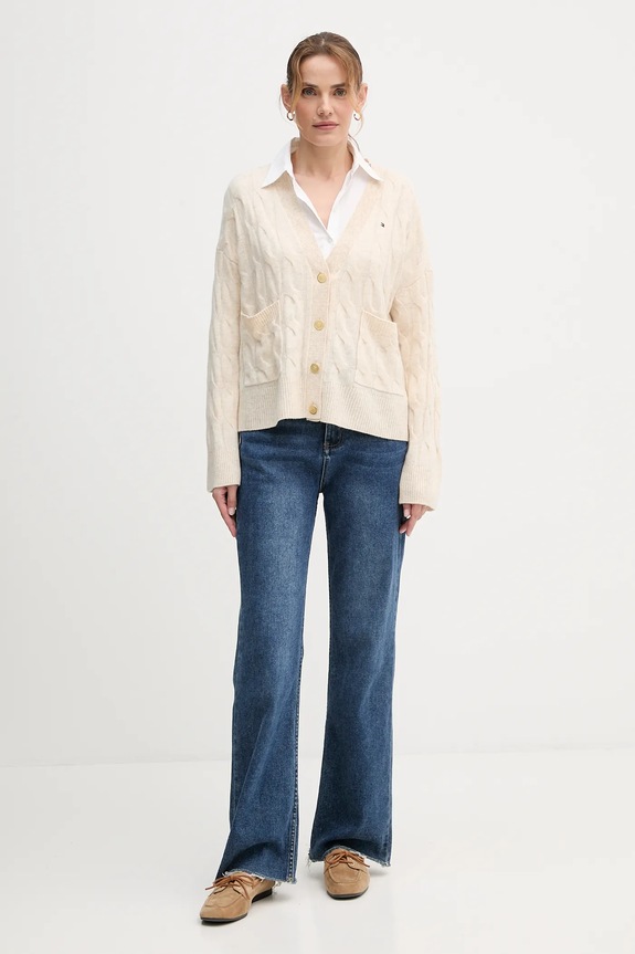 Tommy Hilfiger cardigan din lână WW0WW43089 bej AW25