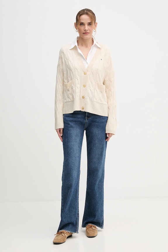 Tommy Hilfiger cardigan din lână WW0WW43089 bej AW25