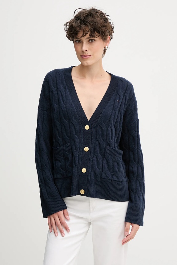 Tommy Hilfiger kardigan wełniany wełna granatowy WW0WW43089