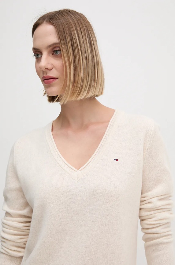 Μάλλινο πουλόβερ Tommy Hilfiger μπεζ WW0WW43505