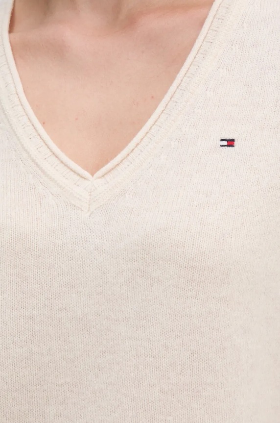 Μάλλινο πουλόβερ Tommy Hilfiger WW0WW43505 μπεζ