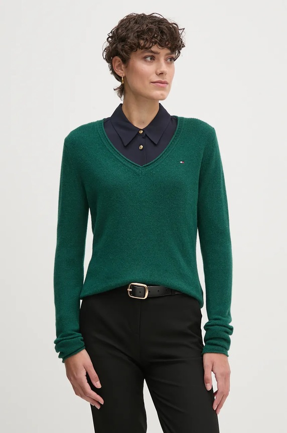 Μάλλινο πουλόβερ Tommy Hilfiger μαλλί πράσινο WW0WW43505