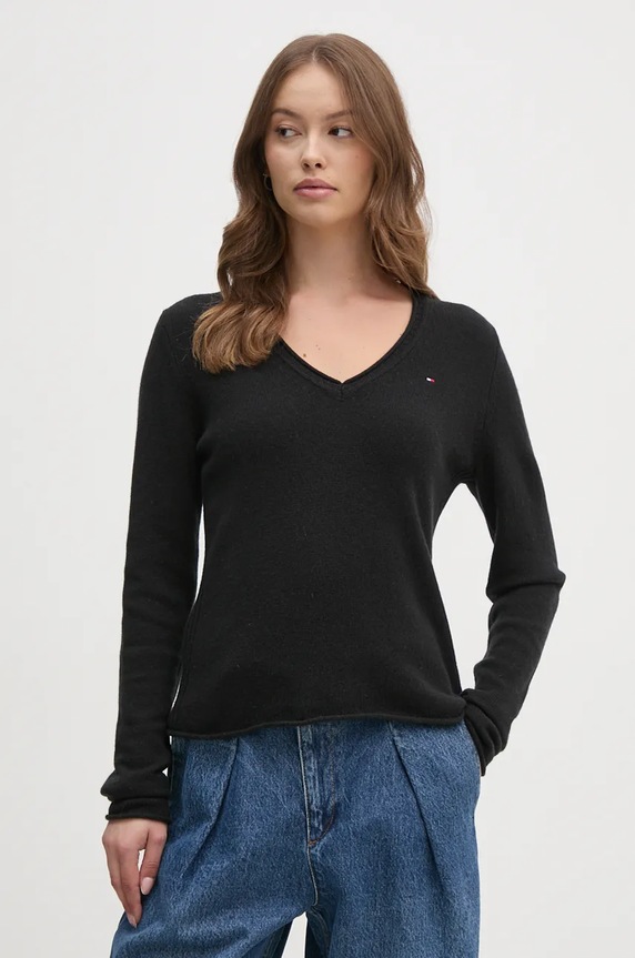 Vlnený sveter Tommy Hilfiger vlna čierna WW0WW43505