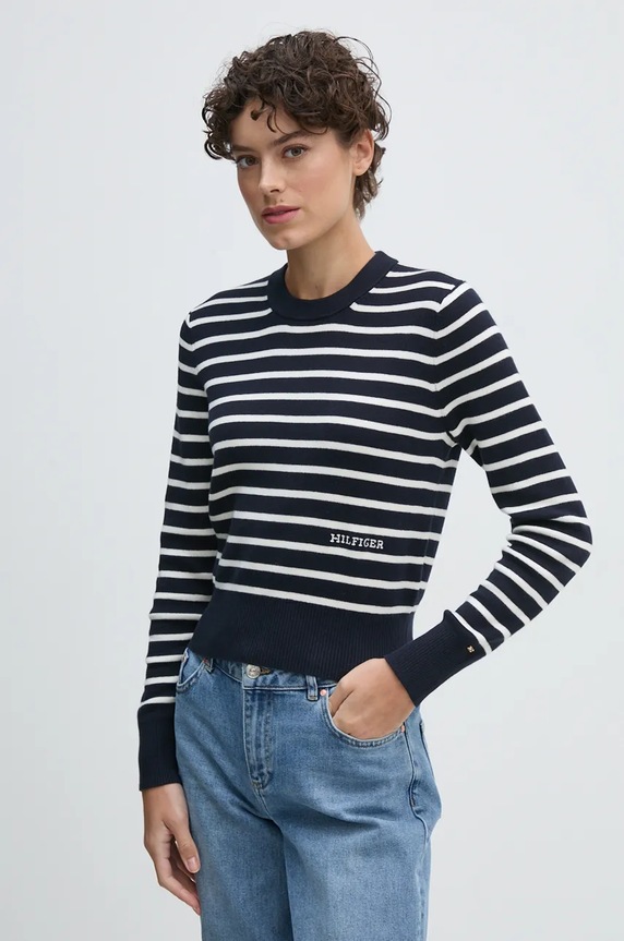 Βαμβακερό πουλόβερ Tommy Hilfiger βαμβάκι σκούρο μπλε WW0WW43506