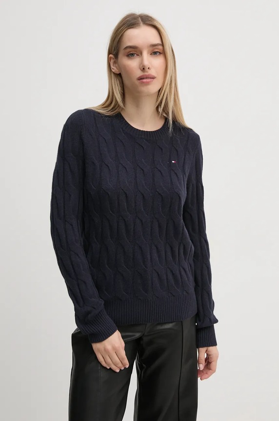 Πουλόβερ Tommy Hilfiger μαλλί σκούρο μπλε WW0WW43586