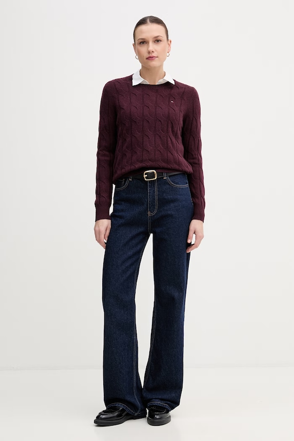 Tommy Hilfiger pulover de lână WW0WW43586 burgundia AW25