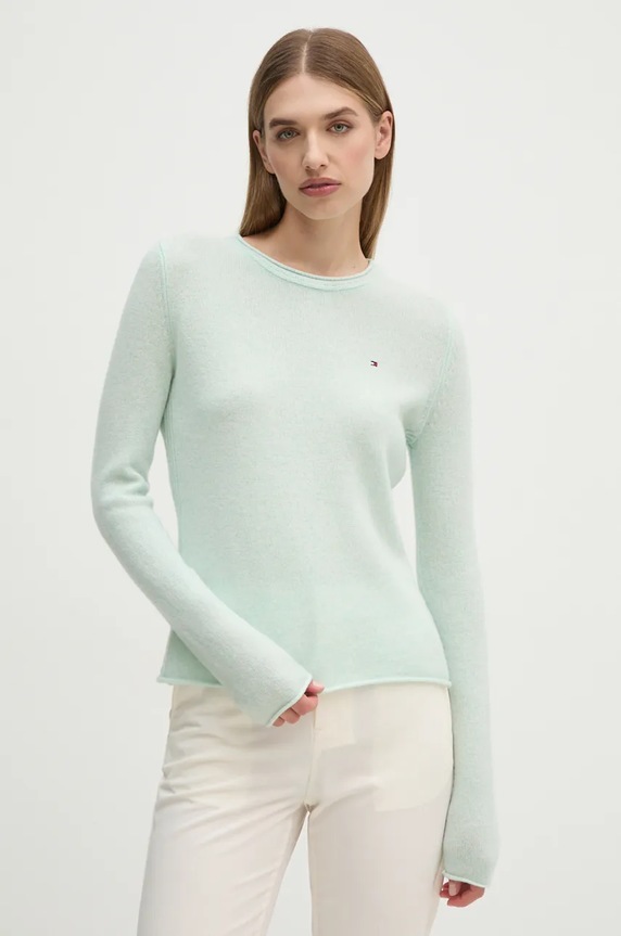 Svetr Tommy Hilfiger kulatý tyrkysová WW0WW44161