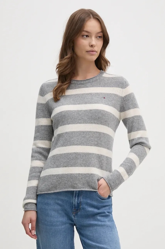 Pulover Tommy Hilfiger bez uzorka siva WW0WW44161