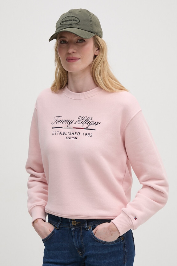 Mikina Tommy Hilfiger bez kapuce růžová WW0WW43574